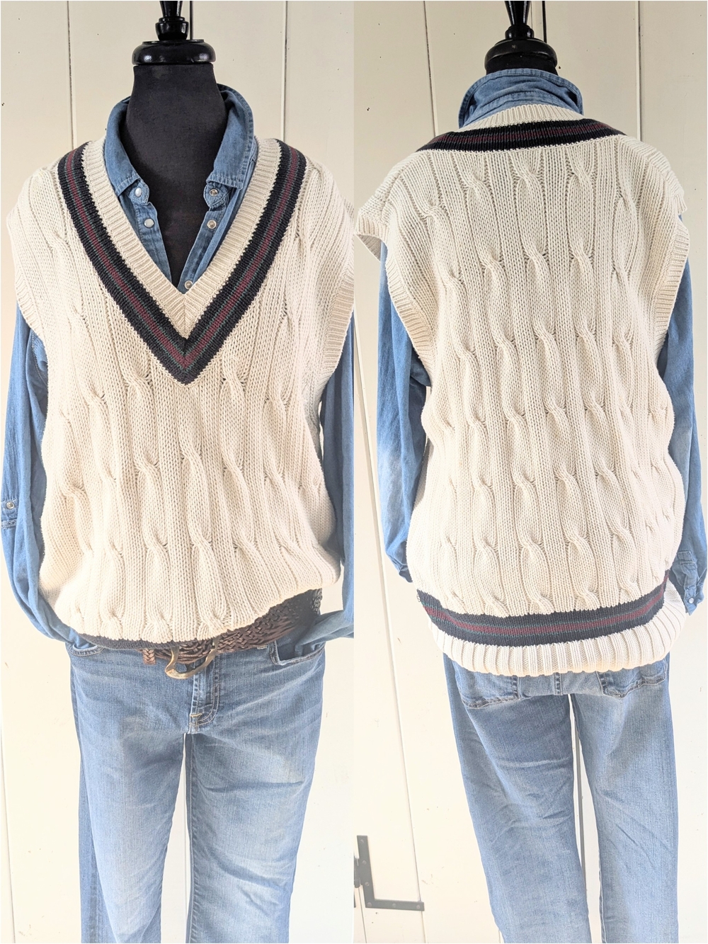 Brooks Brothers Classic Knit V-Neck Vest with Navy & Burgundy Trim sz L